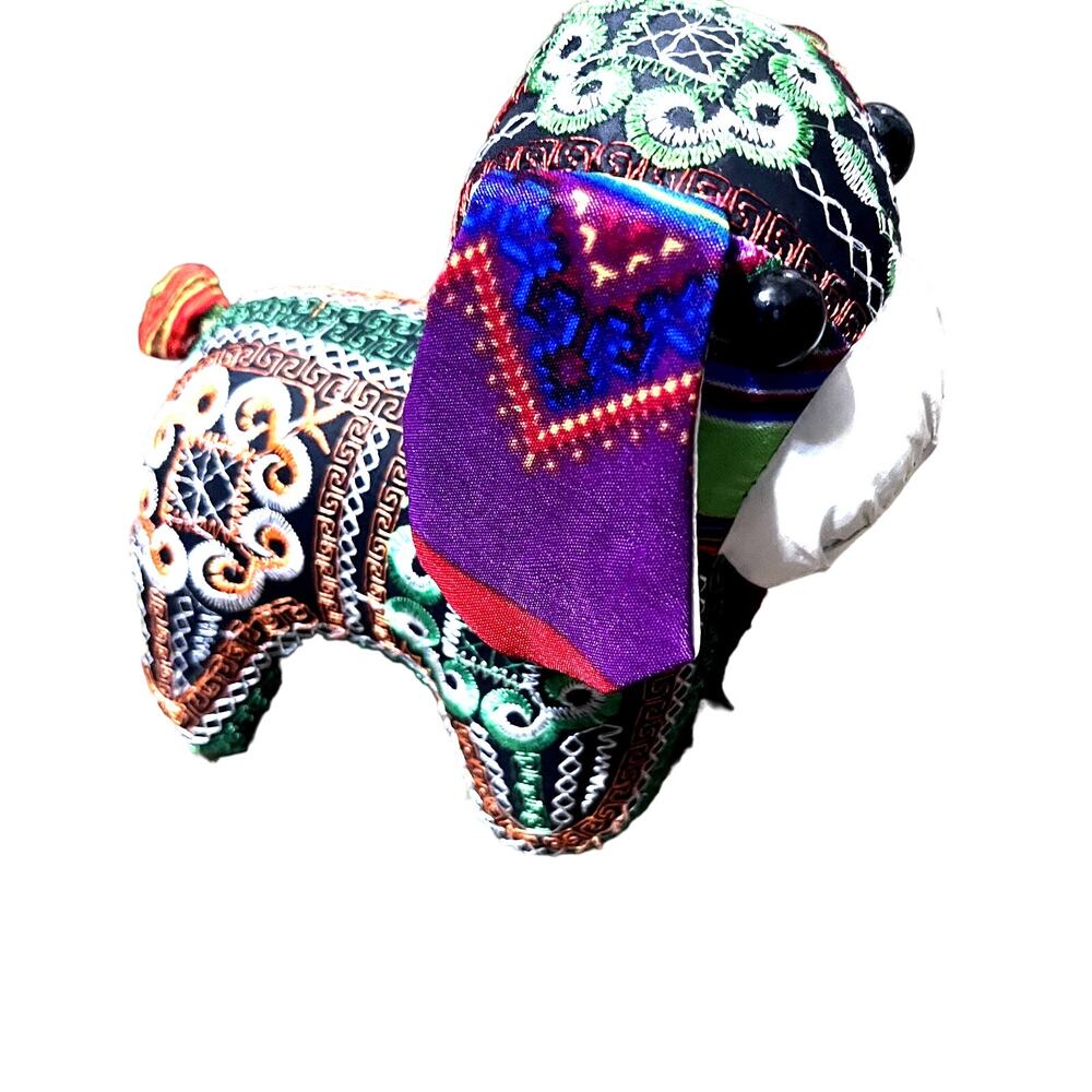 Vietnamese Brocade Embroidered Plush Dog stuffed toy Handmade‎ Jeweled patchwork